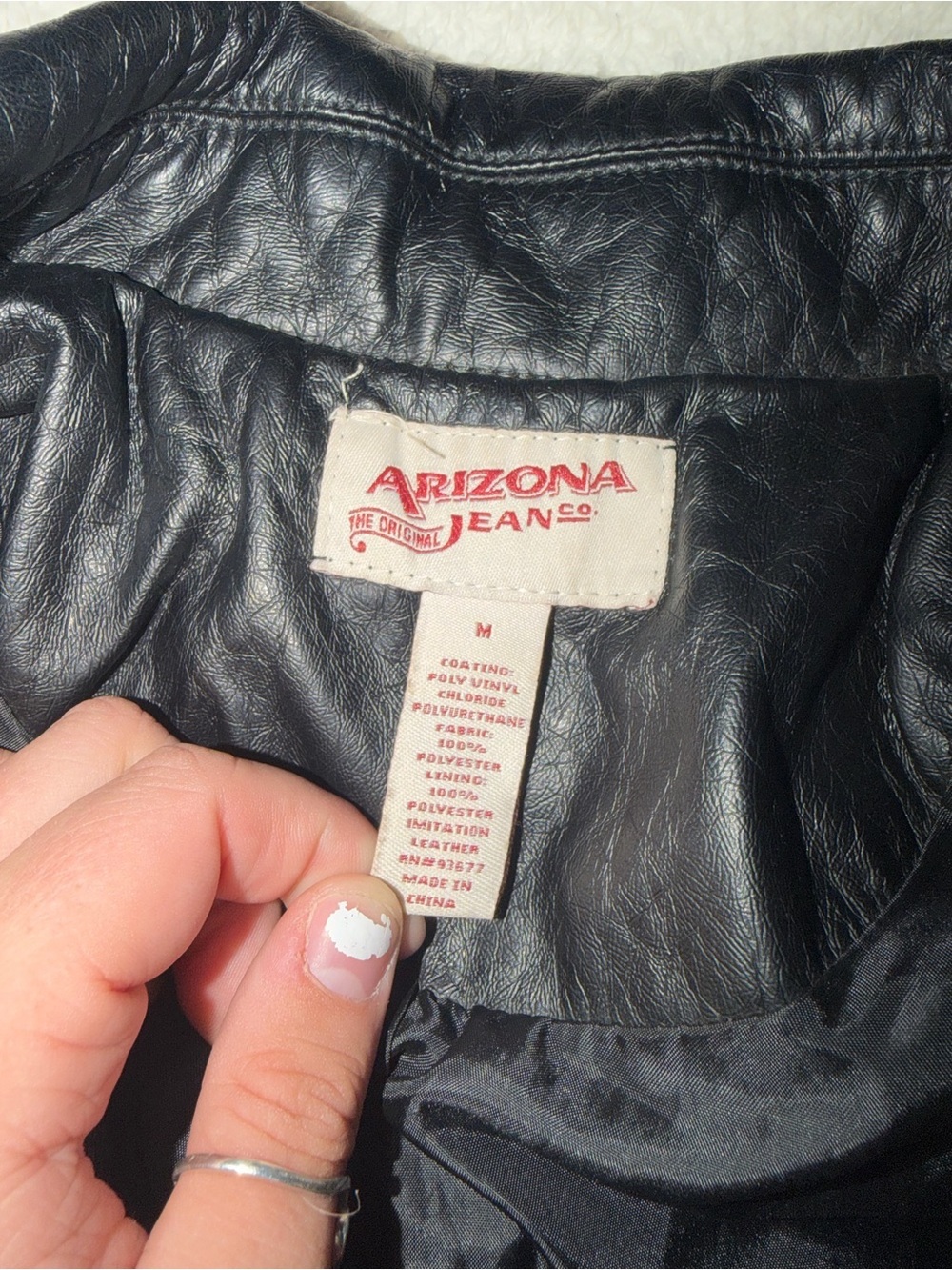 Arizona Jean Company Black Faux Leather Moto Jacket size medium - Picture 3 of 3
